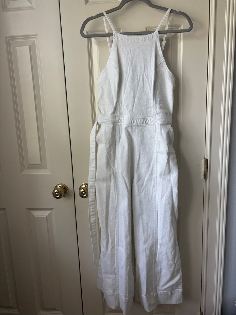 Hollister White Wide-Leg Denim Overalls